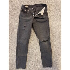 Levis Premium 501 Jeans Womens 26X28 Black High Waisted Distressed